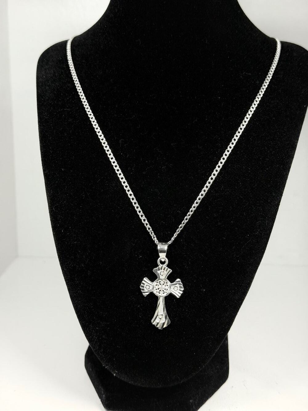 P. LUX Sterling Silver Cross Pendant Necklace 925 Italy Curb Chain 20 Inch
